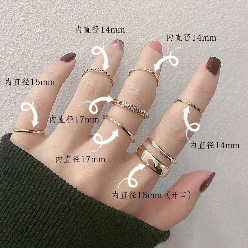 Fashion 7Pcs Set Punk Simple Rings for Women Silver Color Geometric Vintage Joint Hiphop Finger Ring Jewelry Niche Design Rings