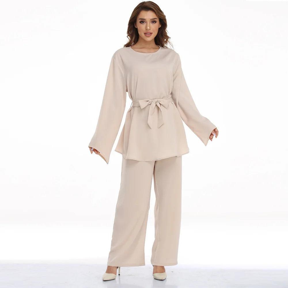 Casual Tracksuits for Women, Wide Leg Pants Sets, Long Sleeve Blouse, Muslim Abaya, Turkey Kaftan, Eid Arab, Autumn Fashion - Aurex