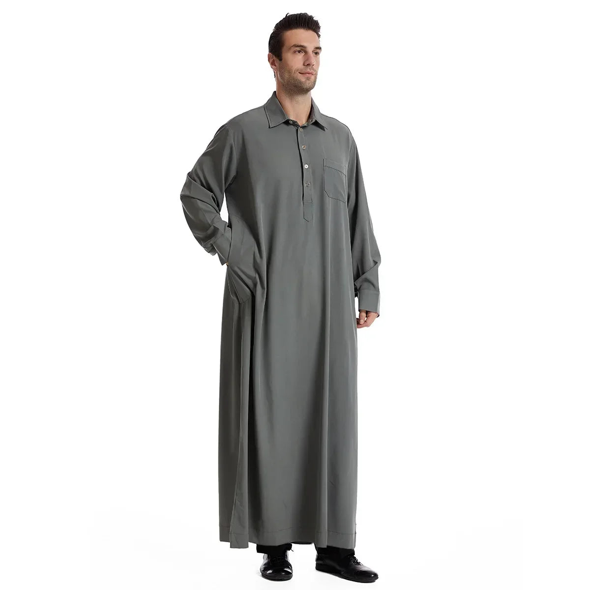 New Style Muslim Lapel Button Robes for Middle Eastern Turkish Men Dubai, United Arab Emirates Saudi Arabian Ethnic Muslim Robes - Aurex