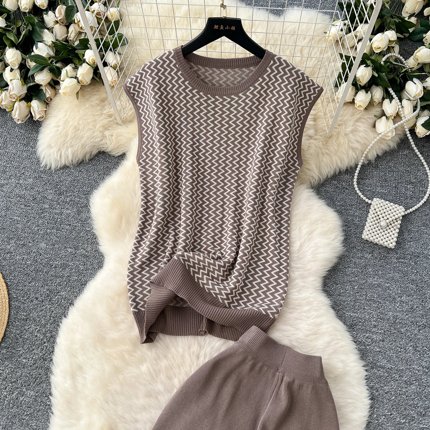 SINGREINY Korean Fashion Summer Sets O Neck Sleeveless Stripe Knitting Tops+Elastic Waist Basic Long Pants Casual Female Suits - Aurex