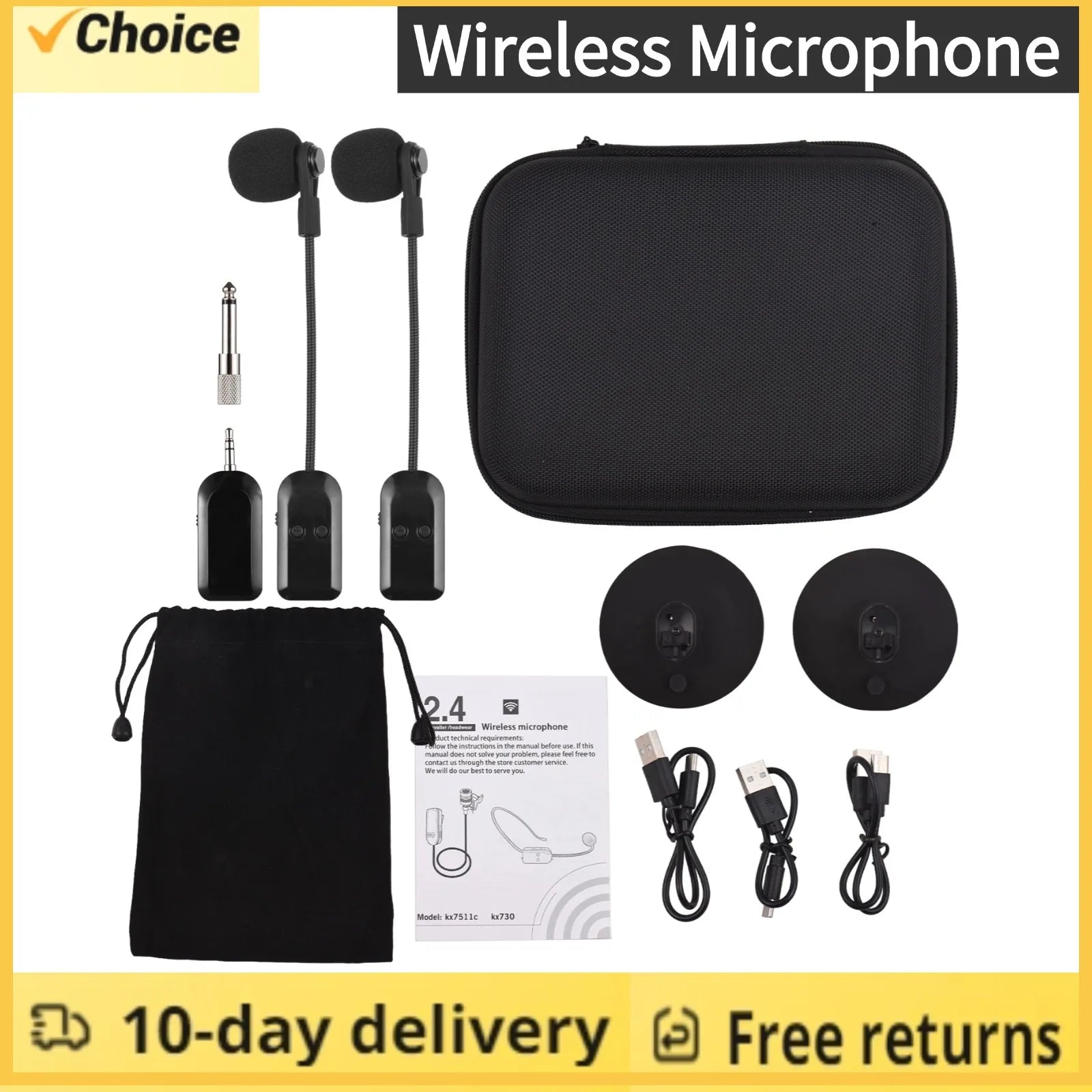 2.4G Wireless Instrument Microphone Receiver with Detachable Suction Cup for Guitar Violin Cello Accordion Speakers Voice