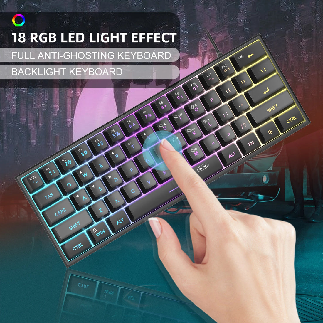 MageGee Mini 60% Gaming Keyboard, RGB Backlit 61 Key Ultra-Compact Keyboard, TS91 Ergonomic Waterproof Mechanical Feeling Office