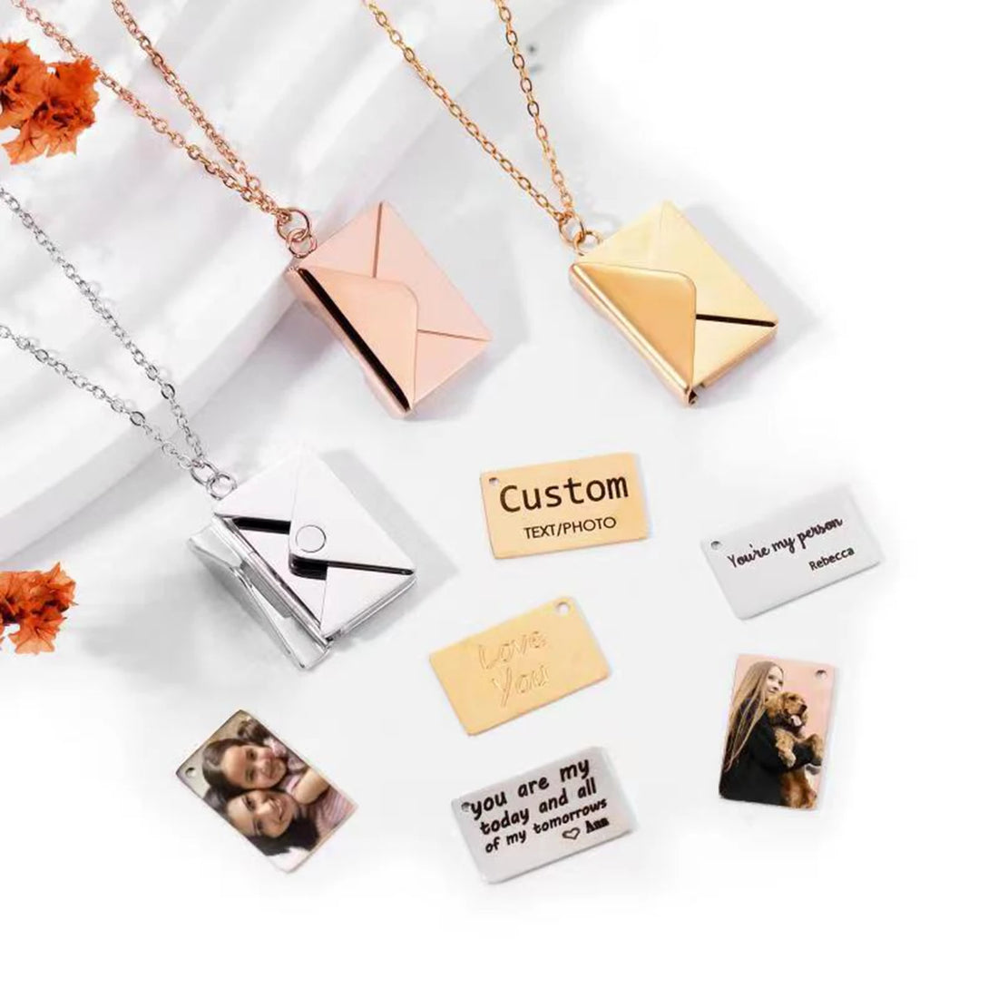 Love Letter Envelope Pendant Necklace Customized Stainless Steel Jewelry Confession Love You Secret Message Jewelry Gift 3Colors