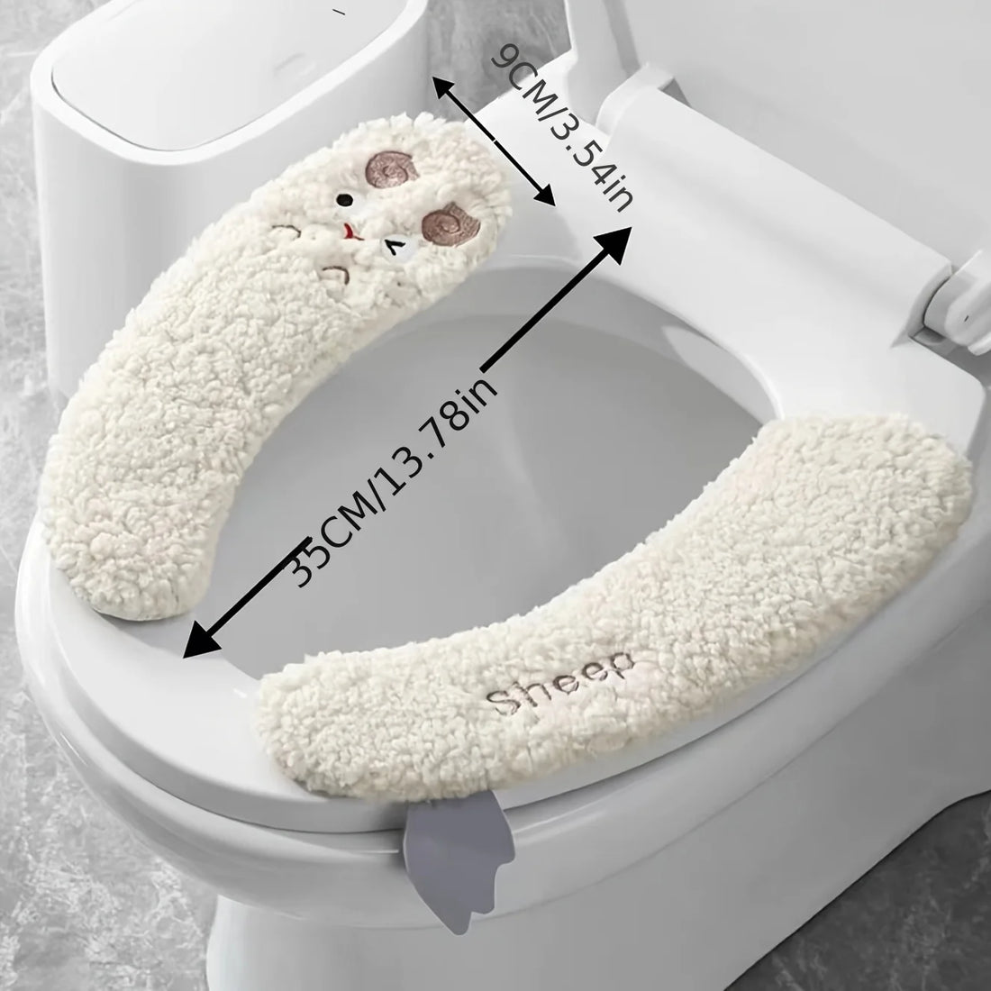 Thickened warm plush sterile toilet seat cover -1 pair, adhesive, suitable for all seasons, hand washable polyester material