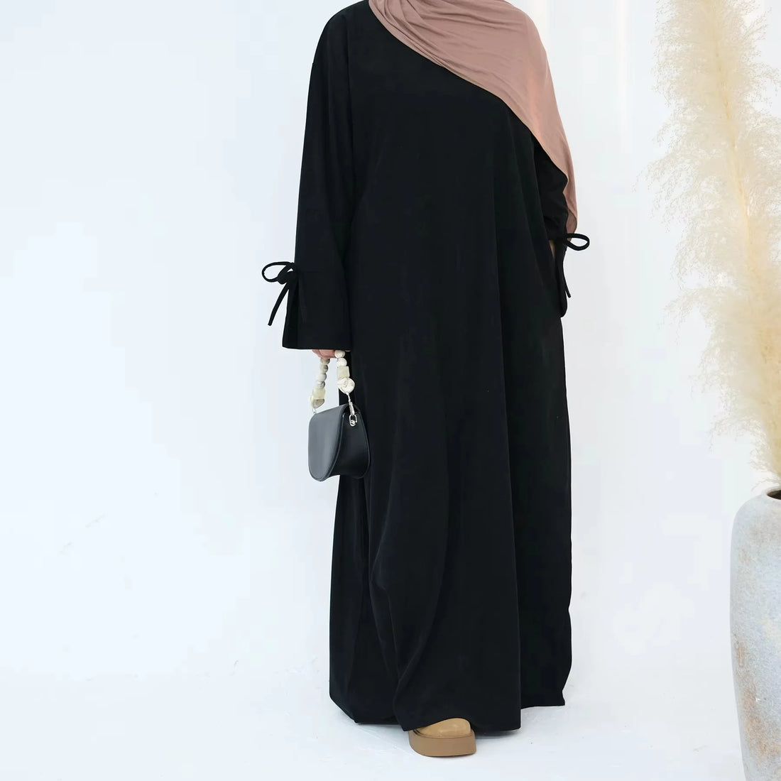 Winter Corduroy Bow Knot Sleeve Abaya Women Muslim Dress Modest Clothing Women Abaya Femmes Robe Musulmane Robes Prayer Clothes