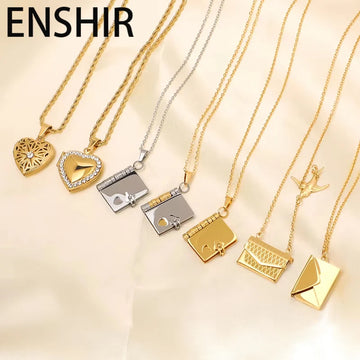 ENSHIR 316L Stainless Steel Book Envelope Heart Open Necklace for Women Couple Special Fashion Friendship Gifts Wholesale