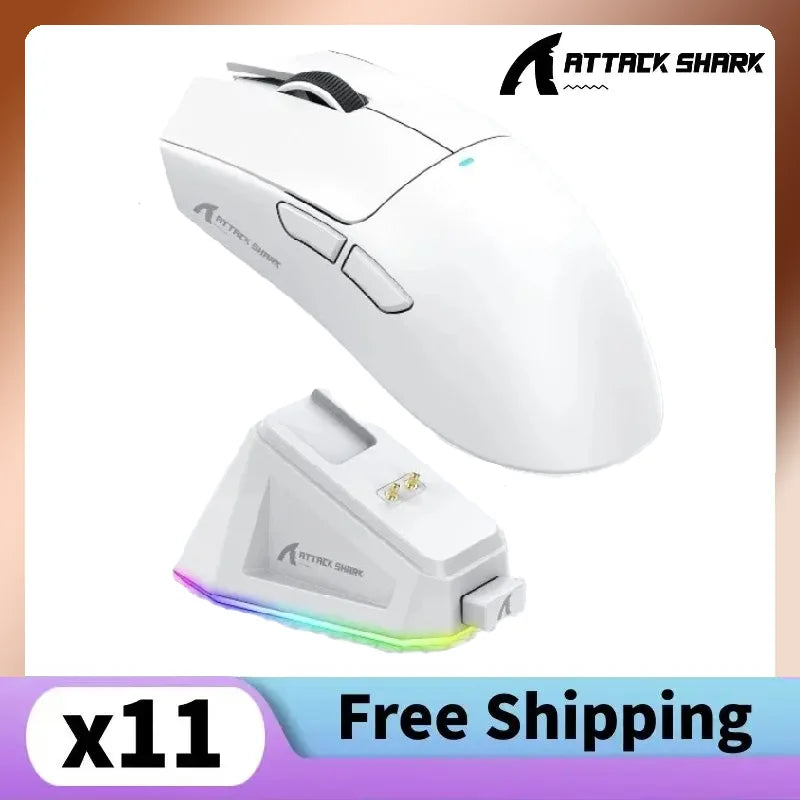 Attack Shark X11 PAW3311 White Bluetooth Mouse, Triple Mode Connectivity, Touch Magnetic Charging Dock, Ultra-Light Gaming Mouse