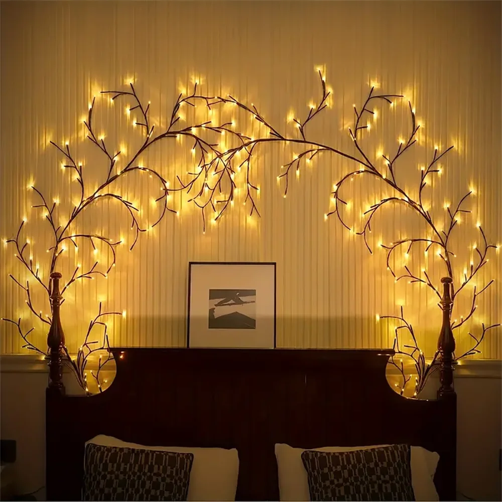 96LED Tree Branch Lamp Bedroom Wall Decoration Willow Vine Tree Light Strip 8 Lighting Modes DIY Atmosphere Light Home Lighting