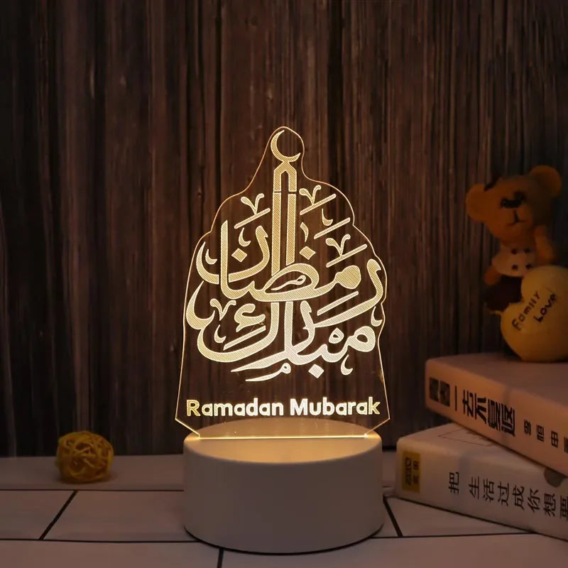 Muslim Festival Eid Mubarak Decorative Lamp 3D Led Night Light Ramadan Ornament Bedroom Decoration USB Power Holiday Lighting