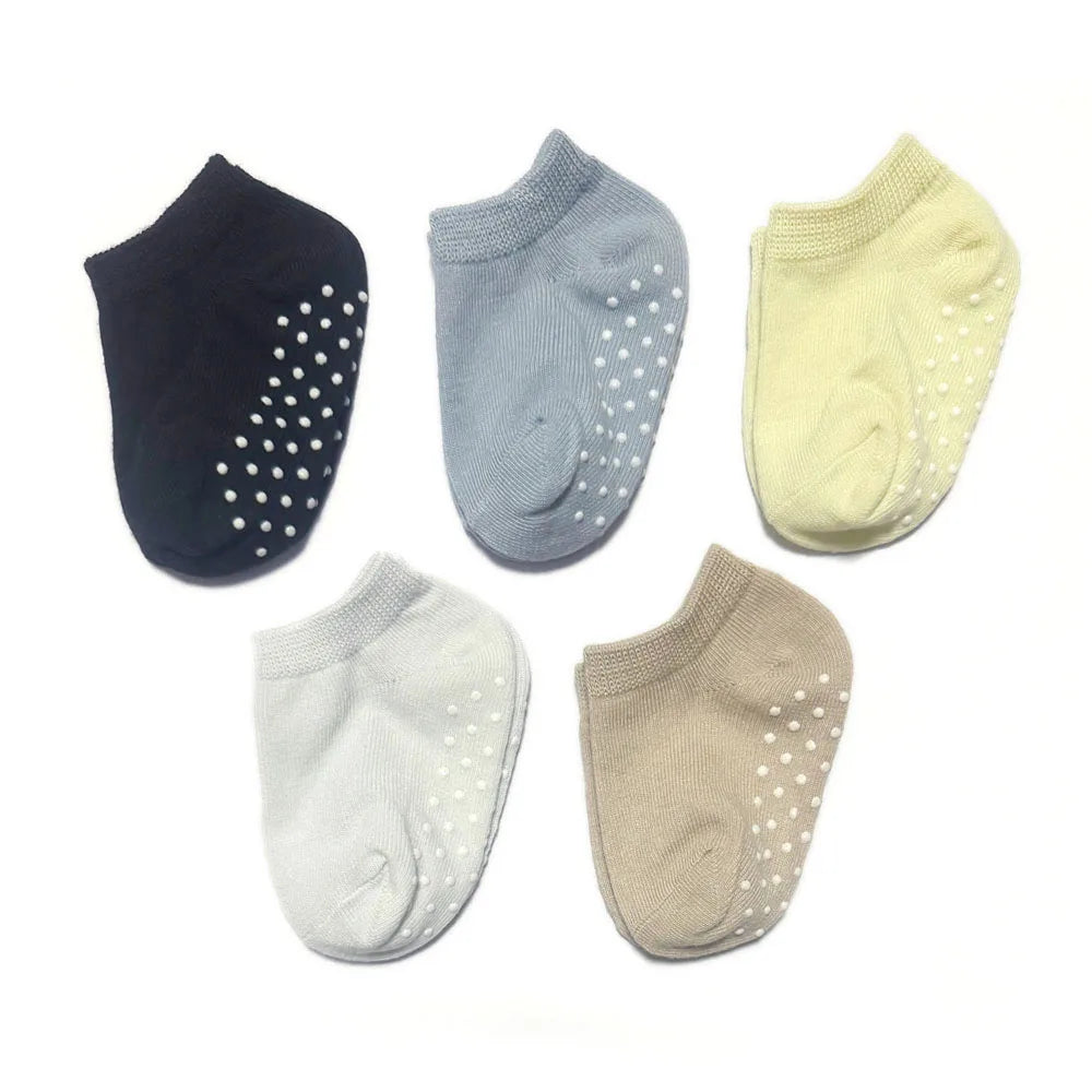 5 Pairs Kids Socks Non-slip Floor Socks For Toddler Baby Boys Girls White Ankle Socks