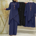 Muslim Two-Piece Sets for Women Long Sleeve Blouse Wide Leg Pants Modest Abaya Dubai Turkey Suits Arab Casual Tracksuit - Aurex