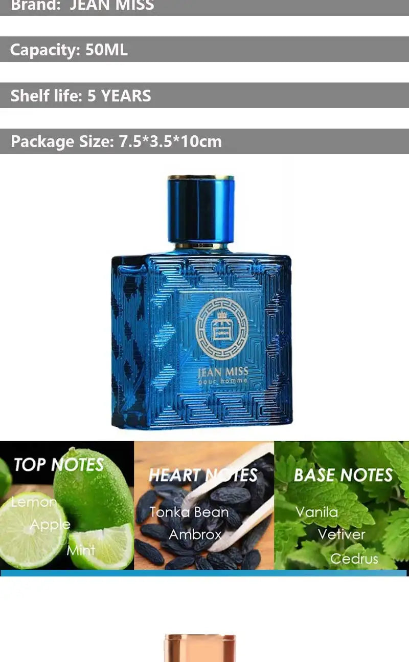 50ML Men Perfume Cologne Scent Eau De Parfum Spray Homme Perfume Blue Oriental Woody Tone Charming Sexually Lasting Fragrances - Aurex