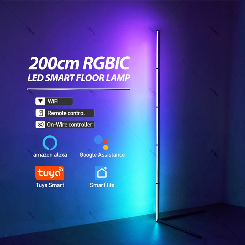 200cm Tuya RGB Floor Lamp Smart APP Remote Control Modern Corner Floor Light Atmospheric LED Stand Lighting Festival Decoration