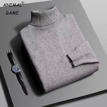 Mens Knitted High Quality Turtleneck Sweater Slim Fit Long Sleeve Anti-pilling Pullover Solid Color Trend Men Outdoor Coats