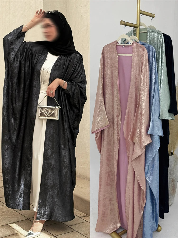 Eid Satin Batwing Kimono Abaya Dubai Luxury Kaftan Islam Muslim Modest Dress for Women Kebaya Caftan Marocain Femme Musulmane