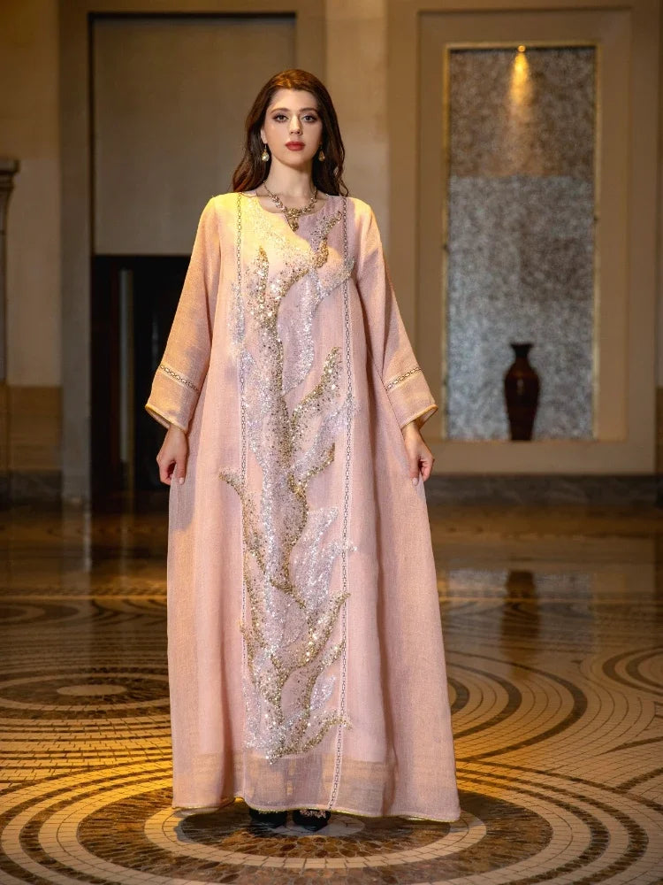 Eid Muslim Party Dress for Women Abaya Jalabiya Evening Long Dresses Sequins Morocco Abayas Kaftan Islam Vestidos Arab Long Robe