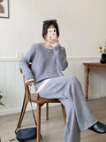 Knitted Two-Piece Pullover Sweater & Wide-Leg Pants Set – Modest Casual Knitwear Tracksuit - Aurex