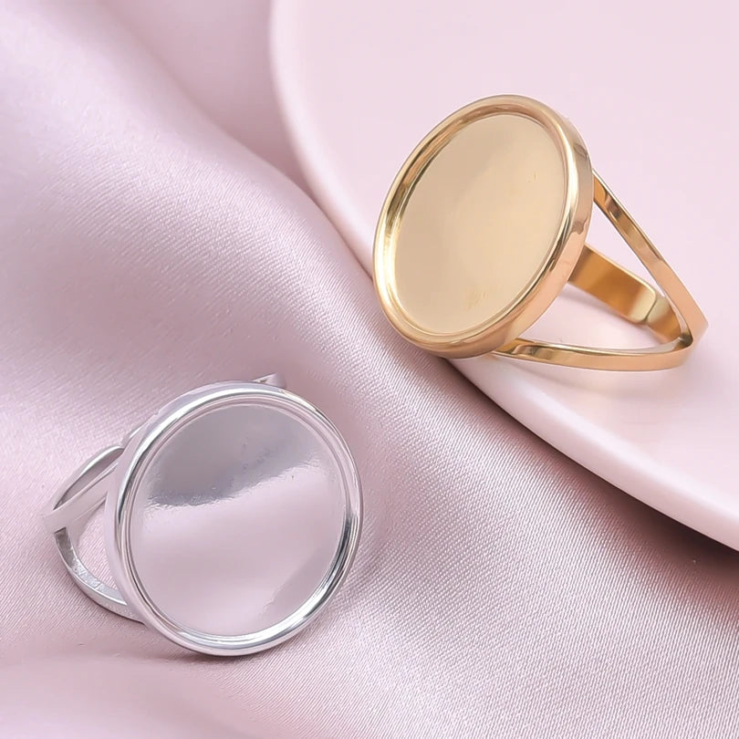 Elliptical Smooth Bright Surface Double Deck Metal Ring Openingadjustable Stainless Steel Couple Retro Wedding Rings Set Gift