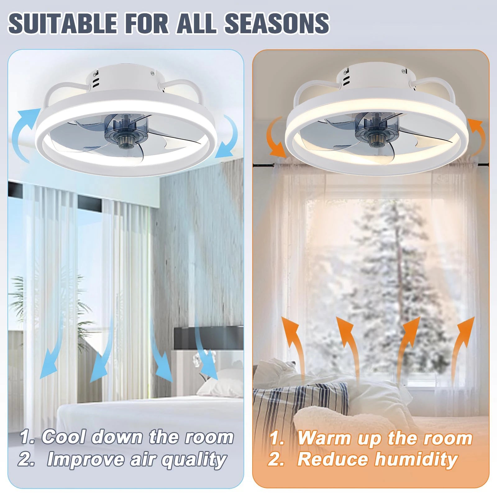 LED ceiling fan light DC motor with light power 55W bedroom decoration ventilation fan ligh90V~265V invisible blade mute - Aurex