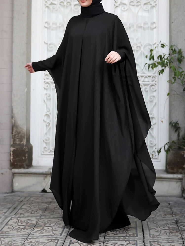 ZANZEA Women Chiffon Abaya Eid Mubarek Muslim Dresses Robe Long Sleeve Hijab Vestidos Fashion Abayas For Women Isamic Clothing