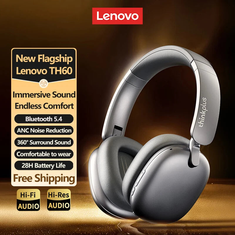 Lenovo TH60 Gaming Wireless Headphone Bluetooth 5.4 HIFI Stereo Earphones Ultra Low Latency Noise Reduction Over-Ear Headsets