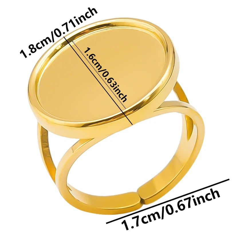 Elliptical Smooth Bright Surface Double Deck Metal Ring Openingadjustable Stainless Steel Couple Retro Wedding Rings Set Gift