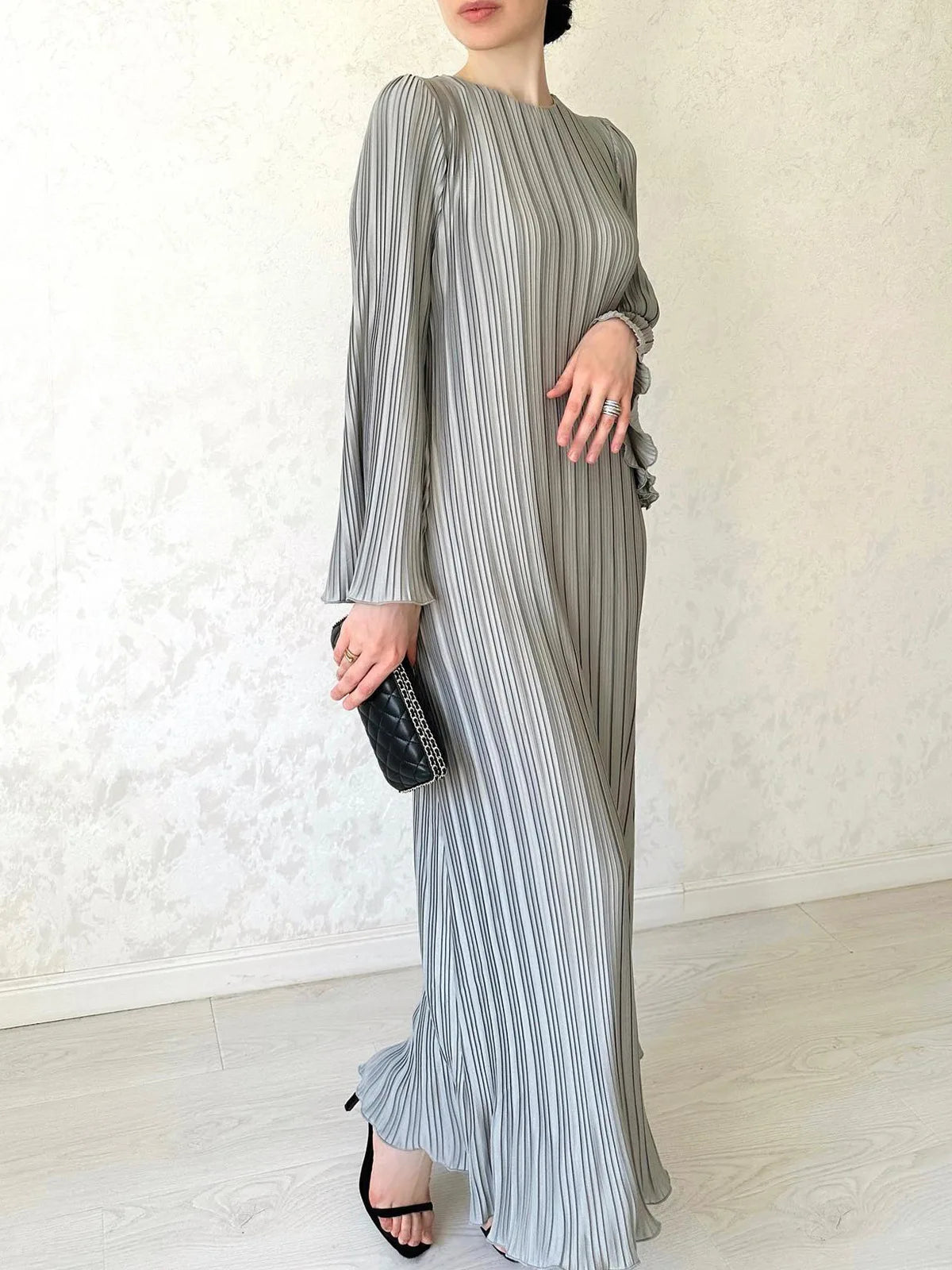 Eid Flare Sleeve Muslim Pleated Dress for Women Abaya Morocco Ramadan Lace-up Abayas Kaftan Islam Dubai Arab Modest Long Robe