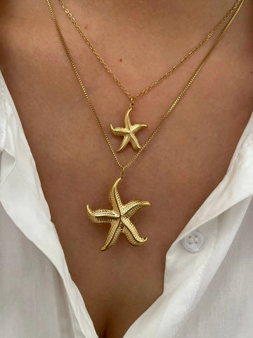 Peri'sbox 2 Sizes Gold Plated Starfish Pendant Necklace for Women Dainty Stainless Steel Waterproof Fashion Jewelry Summer Beach