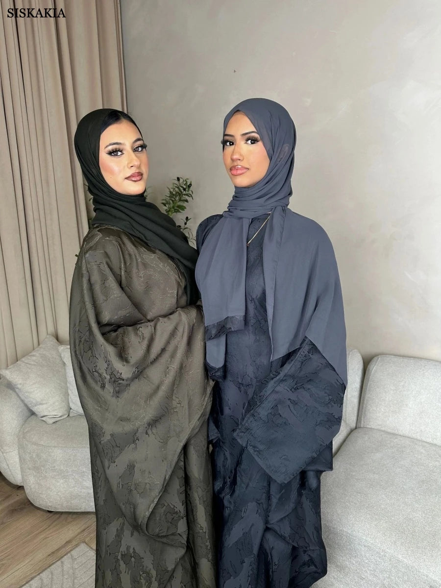 Siskakia Ramadan Duba Batwing Sleeve Maxi Dress Muslim Elegant Women Evening Dress Moroccan