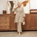 2 Piece Set for Muslim Women Long Sleeve Lace Up Tops and Pants Sets Turkey Abaya Islamic Solid Outfits Arab Kaftan Tracksuit - Aurex