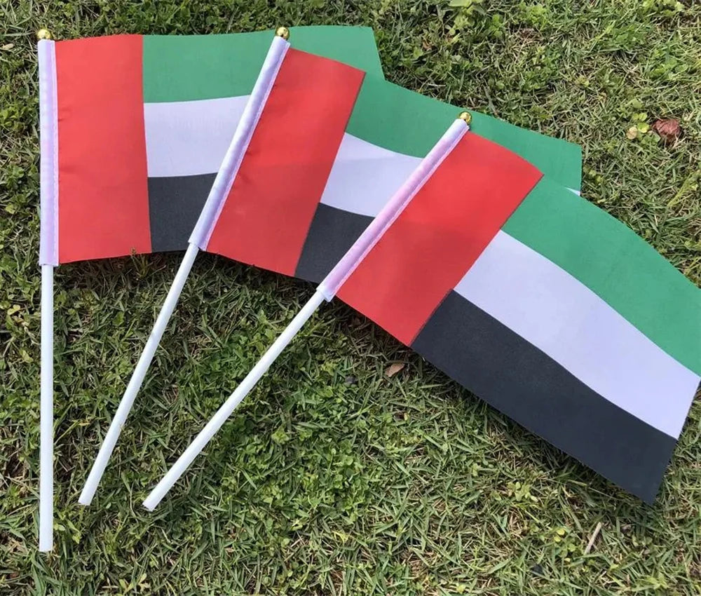 14*21cm United Arab Emirates Hand Flag, UAE National Flag World Countries Decor Small Hand Held Waving Flag, 50/100pcs