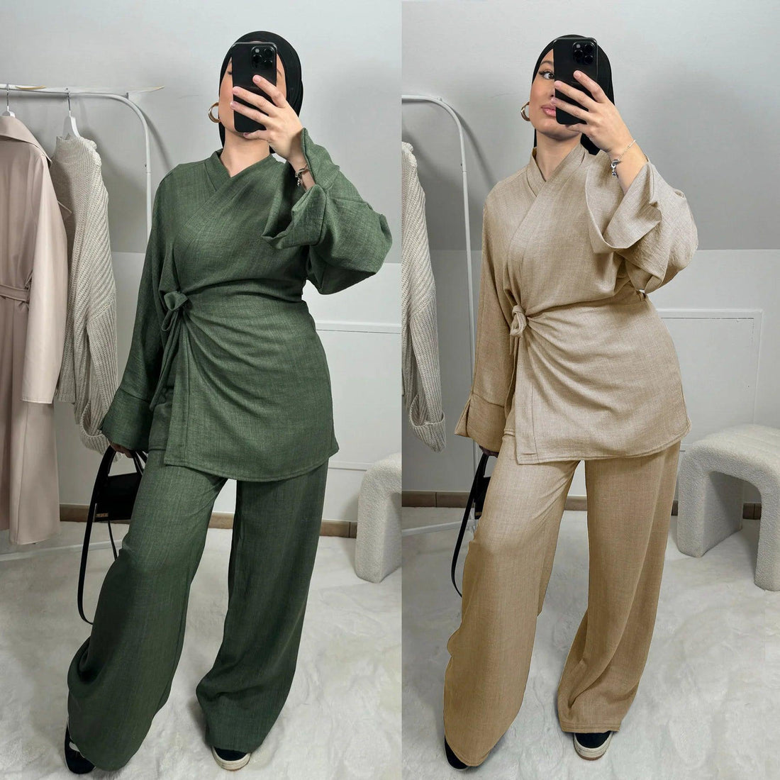 Two-Piece Set – Women's Lace-Up Blouse & Wide-Leg Pants | Modest Outfit for Eid, Ramadan & Dubai - Aurex