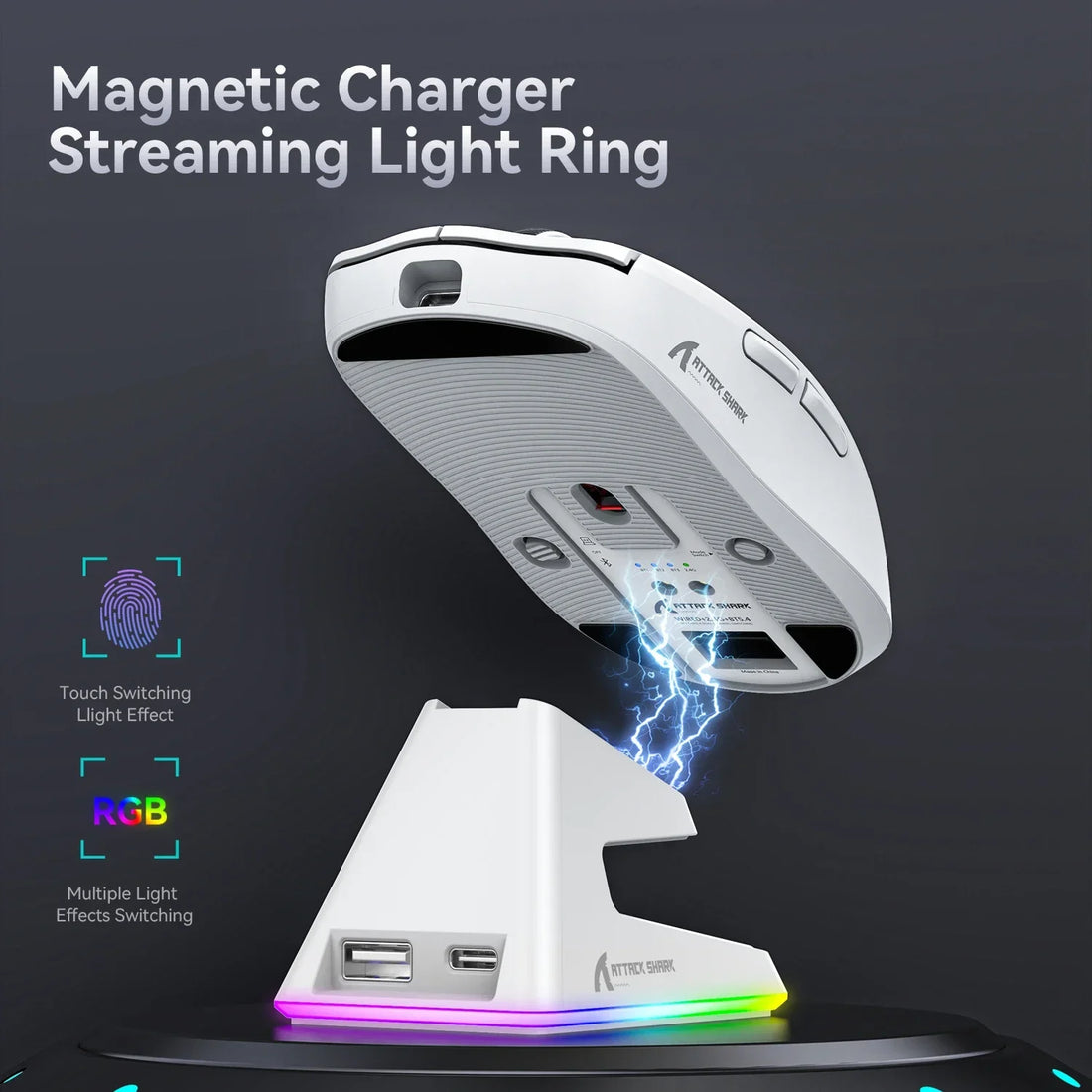 ATTACK SHARK X6 Mouse,PAW3395 Bluetooth Tri-Mode Connection,RGB Touch Magnetic Charging Base,Macro Gaming Mouse