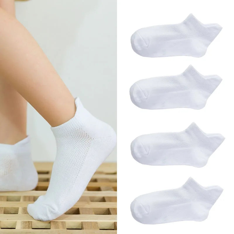 4 Pairs/lot Children's Socks Summer Thin Pure Cotton Boat Socks White Socks Boys and Girls Student Socks Baby Mesh Short Socks