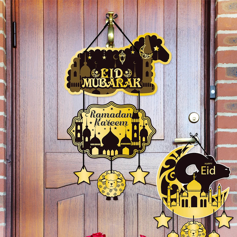 1set Ramadan Decoration 2025 Mubarak Decoration Star Moon Banner Suitable For Hanging On Doors During Eid Al Fitr