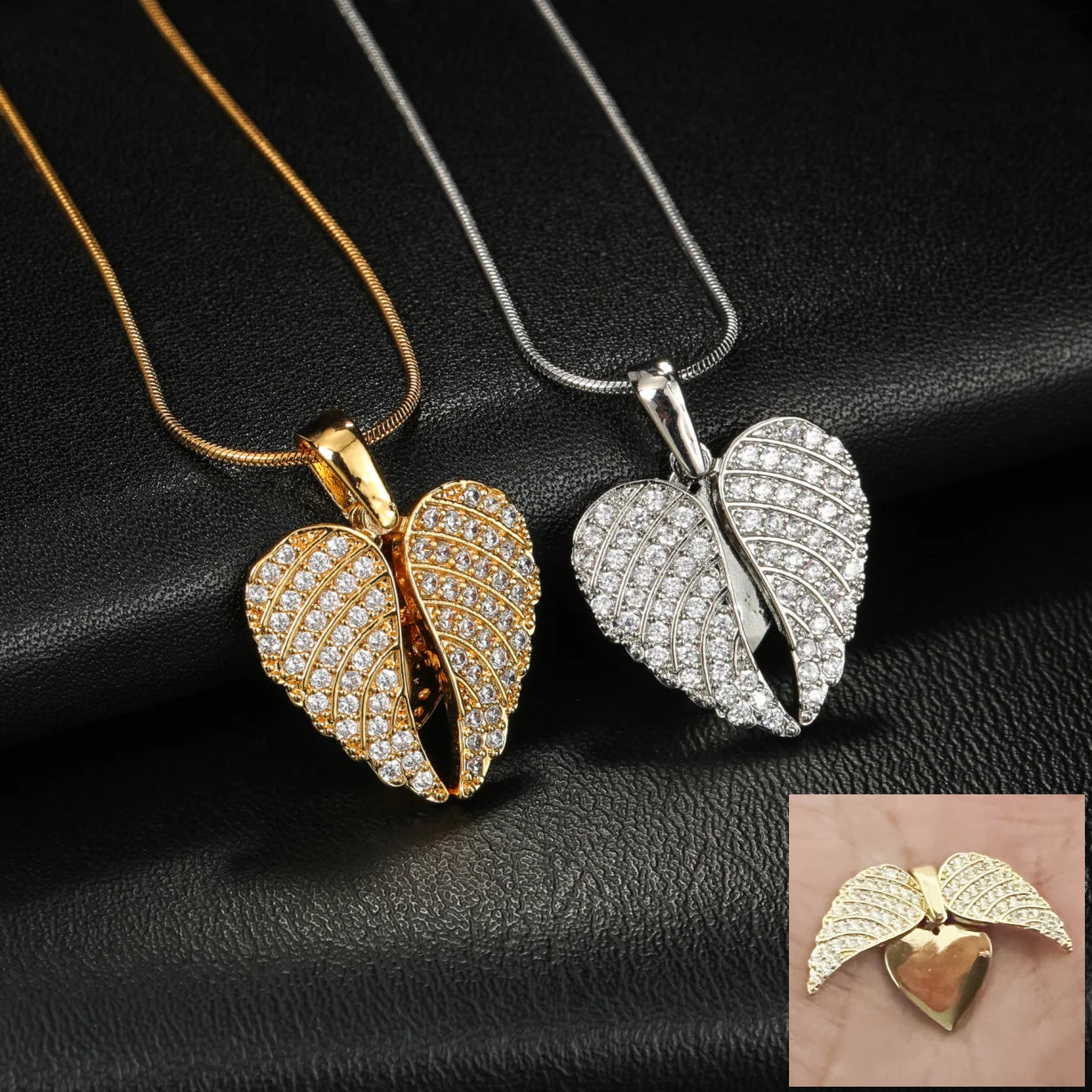 Charm Crystal Angel Wings Heart Pendant Necklaces Ladies Girl Simple White Zircon Love Elegant Necklace Women Jewelry