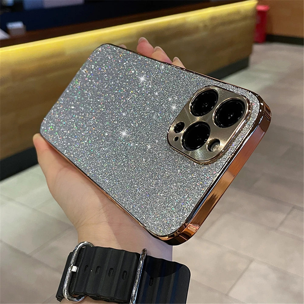 Luxury Plating Bling Glitter Rhinestones Gem Diamond Phone Case For iPhone 16 15 13 12 11 14 Pro Max Camera Protection Cover