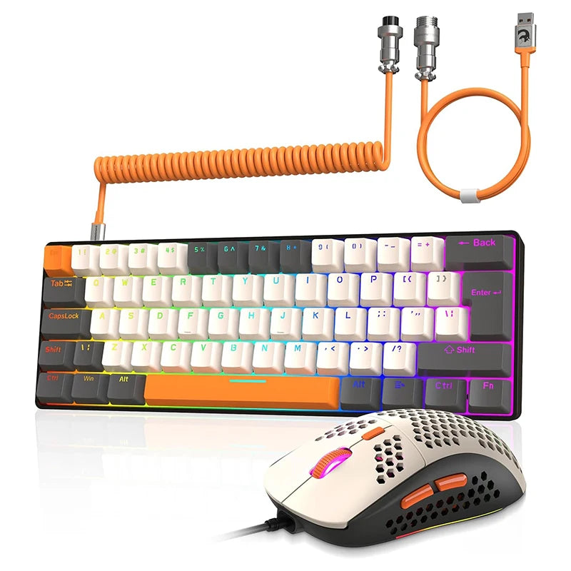 ATTACK SHARK × ZIYOULANG T60 RGB Gaming Mechanical Keyboard and 6400DPI Mouse Combos+Coiled USB C Cable for PC MAC PS5 Xbox