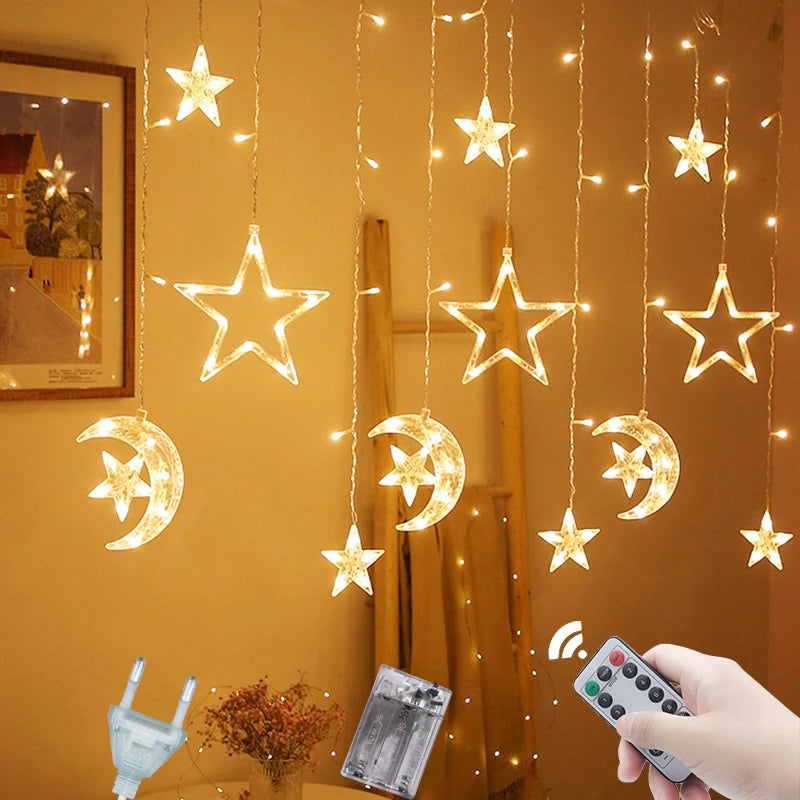 2025 Eid Mubarak Ramadan Moon Star Led String Lights Decoration for Home Curtain Party Garland Lamp Islam Muslim Event Decor