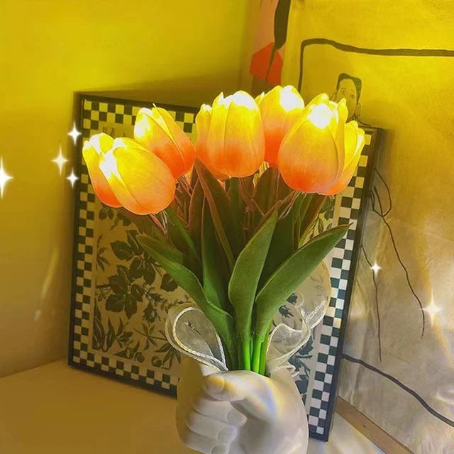 LED Tulip Night Lamp, Simulated Flower Bouquet Imitation Lamp, 5/10Tulips, Household Decoration Atmosphere La