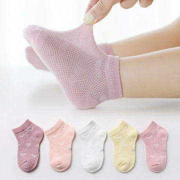 5 Pairs 1 To 12 Years Children's Socks 2025 Spring Summer Baby Boys Girls Cotton Mesh Breathable Thin Soft Cute Socks Kids Socks