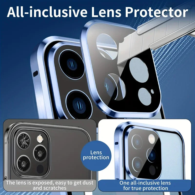 Double Glass Anti-Peep Privacy Magnetic Adsorption Case, Camera Lens Protection Cover, iPhone 16, 15, 14 Pro Max, 16Plus, 16Pro