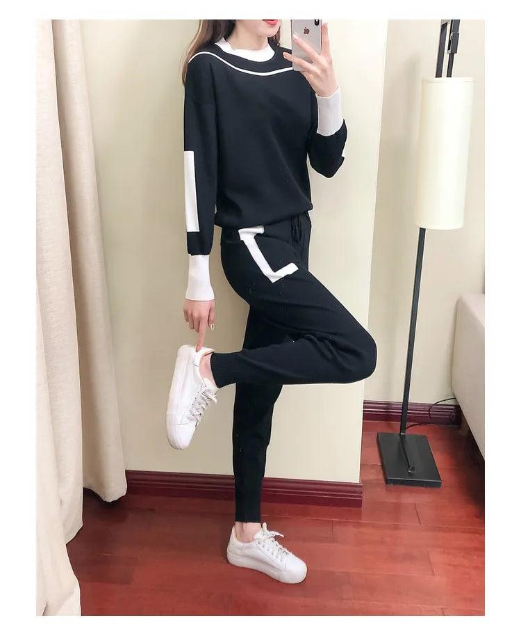 Winter Women Knitted 2 Pieces Set Muslim Casual Thicken Pullover Sweater +Knitted Pant 2PCS Suits Outfit Sport Warm Set 2024 - Aurex