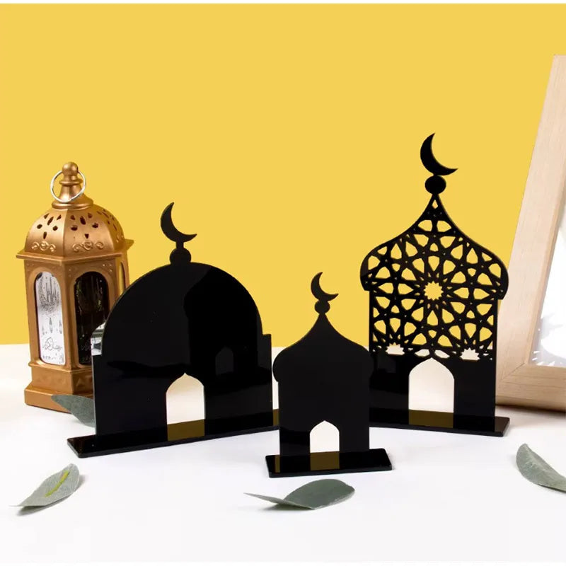 3pcs Acrylic Islamic Tabletop Decor Ramadan Kareem Mosque Castle Craft Diy Table Ornament Eid Mubarak Decoration 2025 For Home