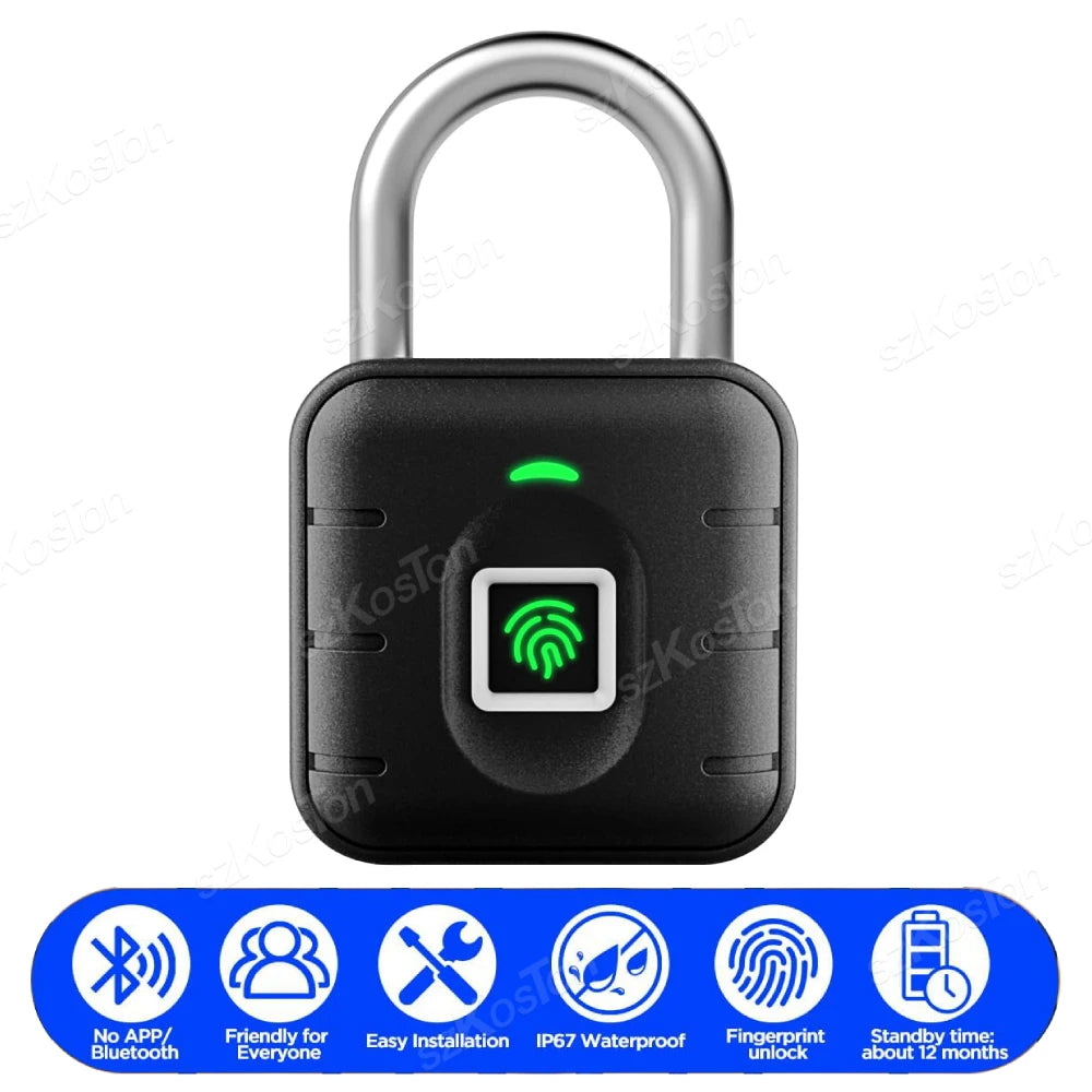 Waterproof Smart Fingerprint Padlock Locker Dormitory Anti-theft Padlock Keyless Security Protect Electronic Unlock for Luggage