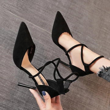 Four Seasons Women's Suede High Heels 9cm2023 New Pointed Stiletto Fashion Black Wedding Shoes | Bridal Shoes