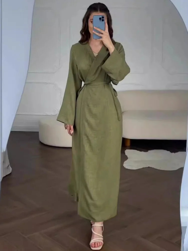 Modest Muslim Women Dress Lace Up Jalabiya Abaya Ramadan Morocco Dresses Dubai Arab Long Robe Abayas Kaftan Islam Vestidos 2024