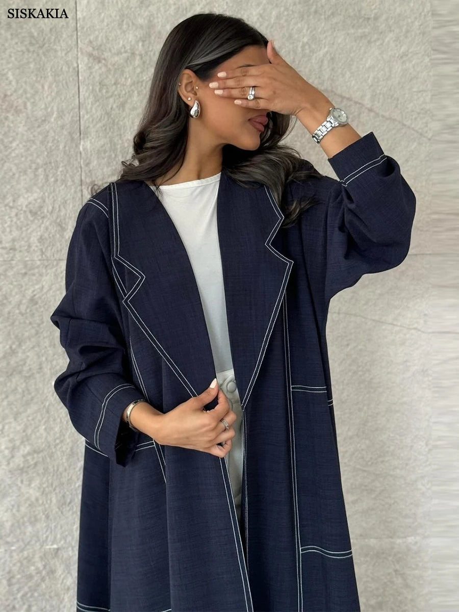 Siskakia Fashion Denim Patchwork Open Abaya Dubai Islam Muslim Long Dress Loose Elegant Casual Robe Jalabiya Clothing 2024