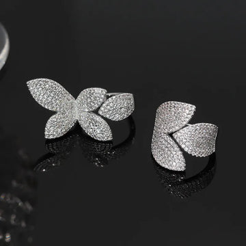 Korea Hot Selling Fashion Jewelry Luxury Full Zircon Leaf Petal Ring Elegant Women Wedding Party Opening Adjustable Accessories