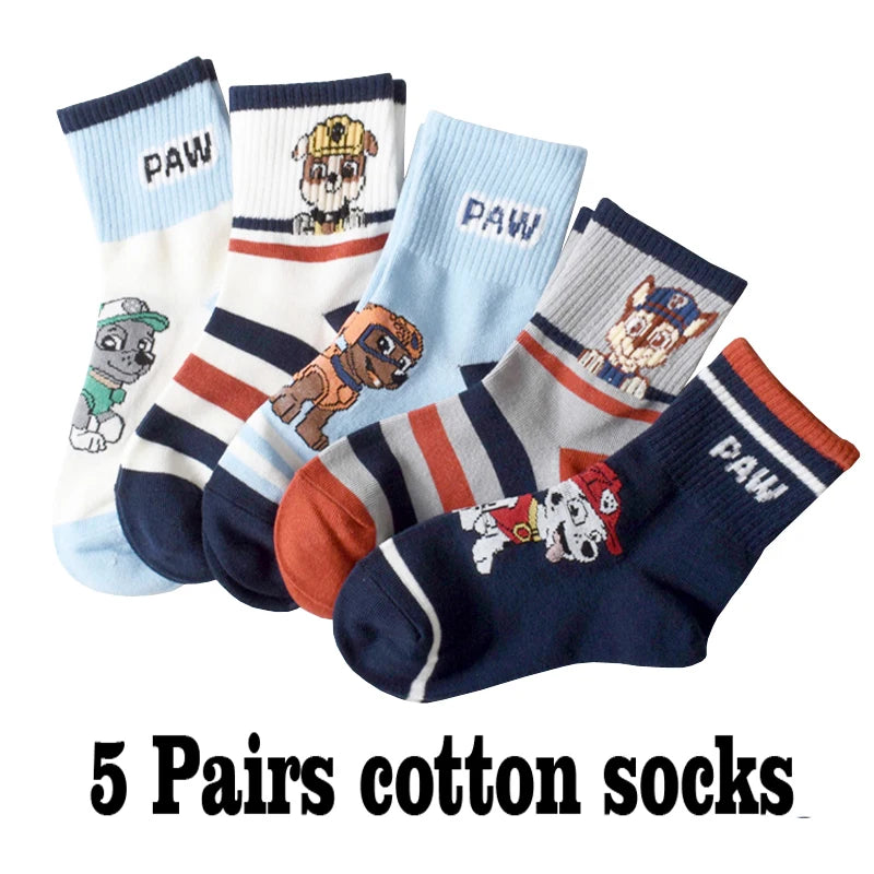 5 Pairs Paw Patrol Kids Socks Cotton Boys Cute Cartoon Socks for Children Baby Casual Socks Autumn Soft Clothing Accessories New